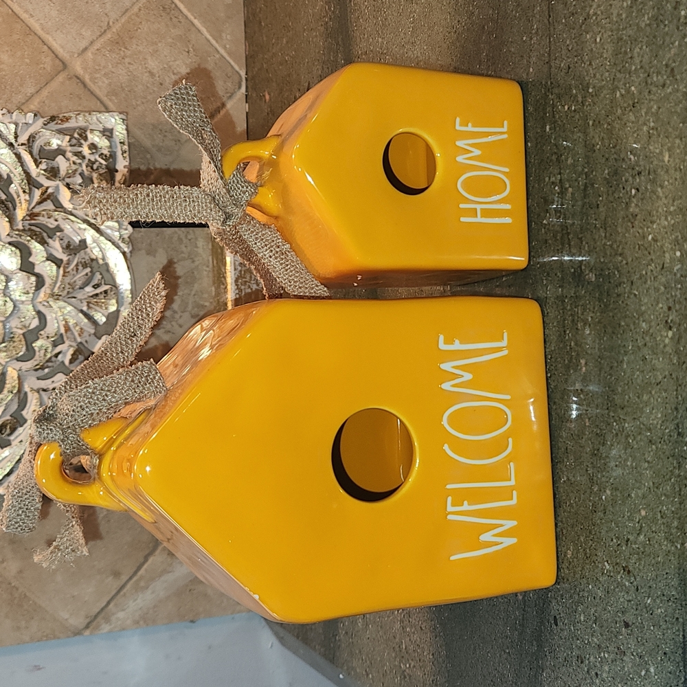 Rae Dunn 2 Birdhouses "welcome" & "home" - "NEW"
